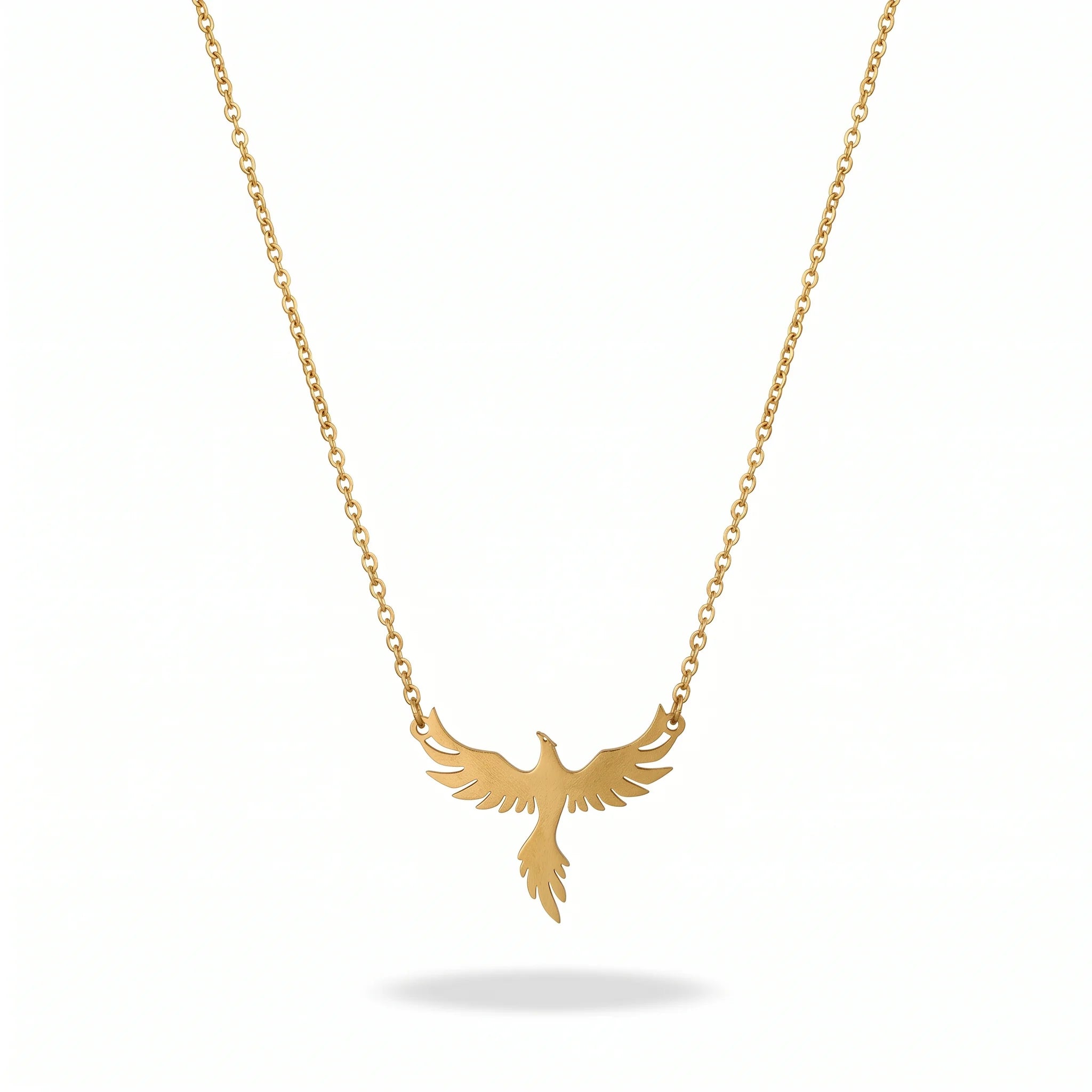 QIAOREN 10853 Stainless Steel Phoenix Pendant Necklace 18K Gold Adjustable Cable Chain Myth Bird Jewelry Gift for Women