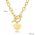 QIAOREN 10541 European American Trendy Punk Style Stainless Steel Link Chain Necklace 18K PVD Gold Plated Heart Women's Jewelry