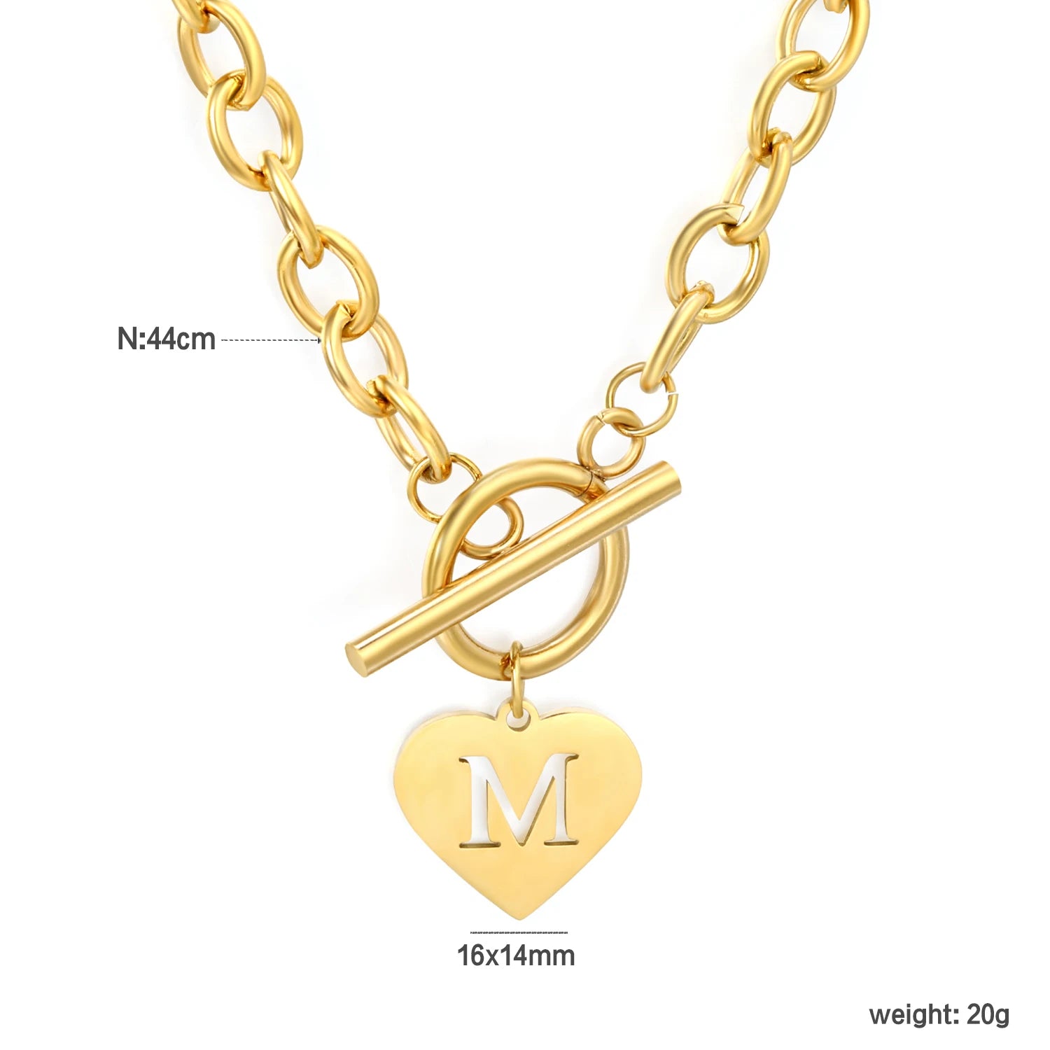 QIAOREN 10541 European American Trendy Punk Style Stainless Steel Link Chain Necklace 18K PVD Gold Plated Heart Women's Jewelry