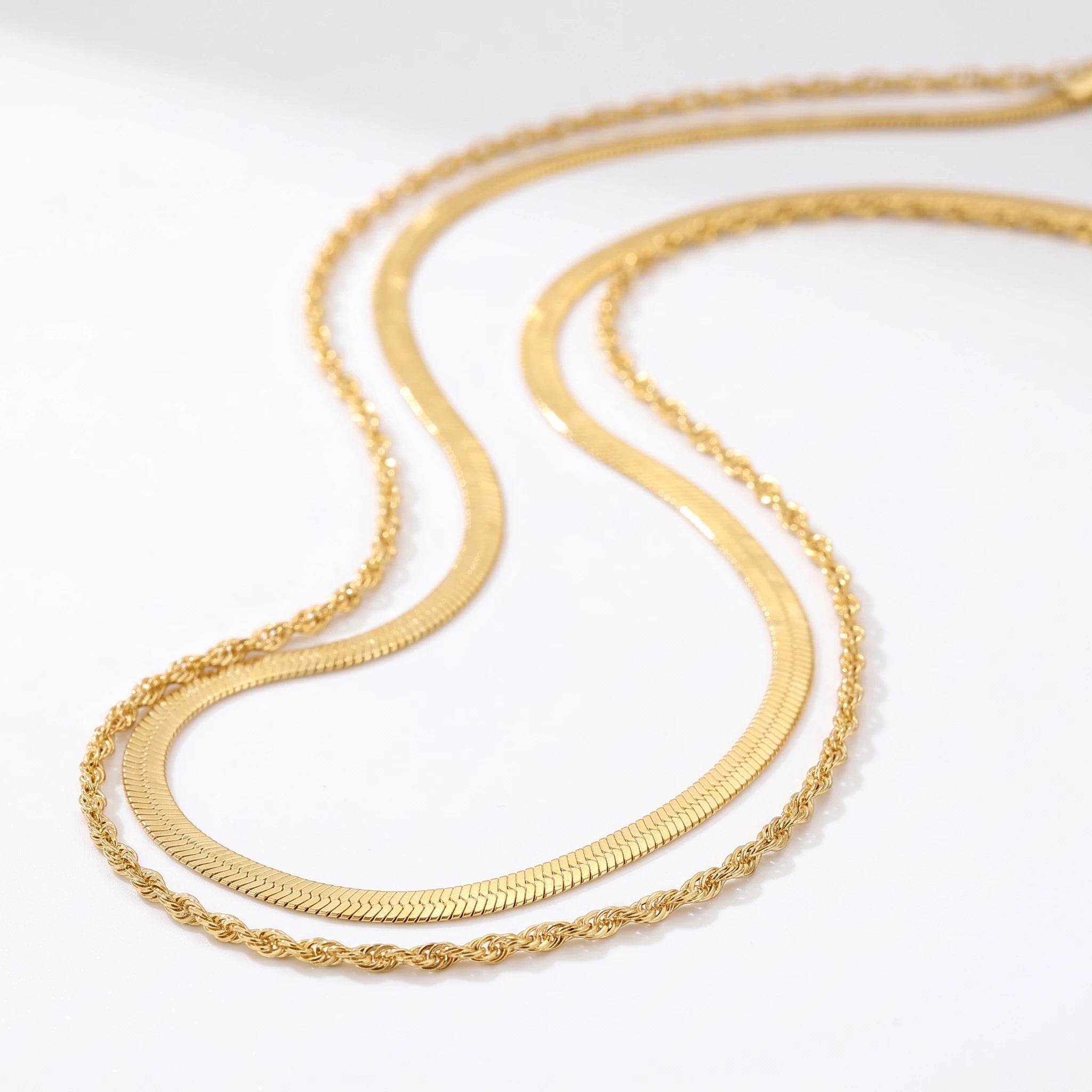 QIAOREN  12921 Double Layer Snake Chain Waist Chain, Herringbone & Rope Dual Layer Chain Jewelry Gift for Daily Fashion Outfits