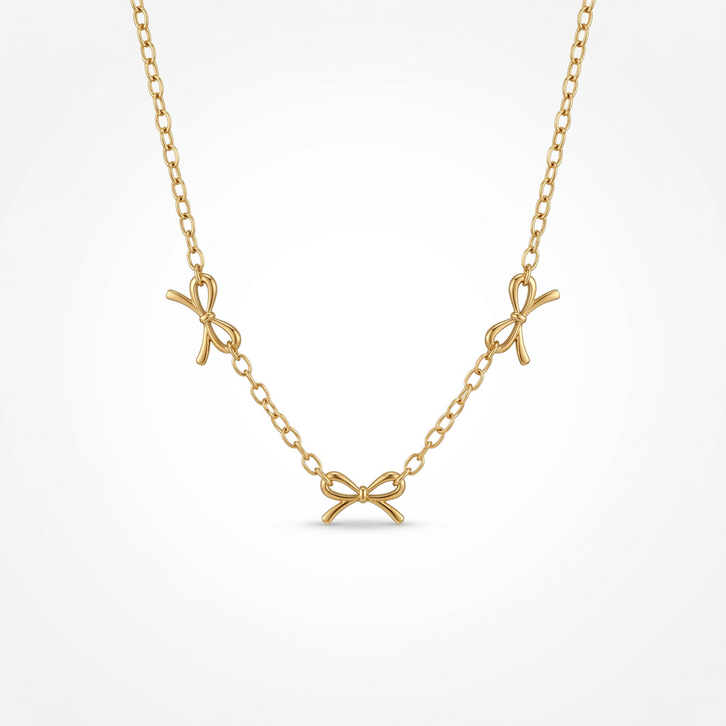 QIAOREN 12868 18K Gold Plated Coquette Bow Necklace, Waterproof Tarnish Free Stainless Steel Ribbon Charm Jewelry for Women