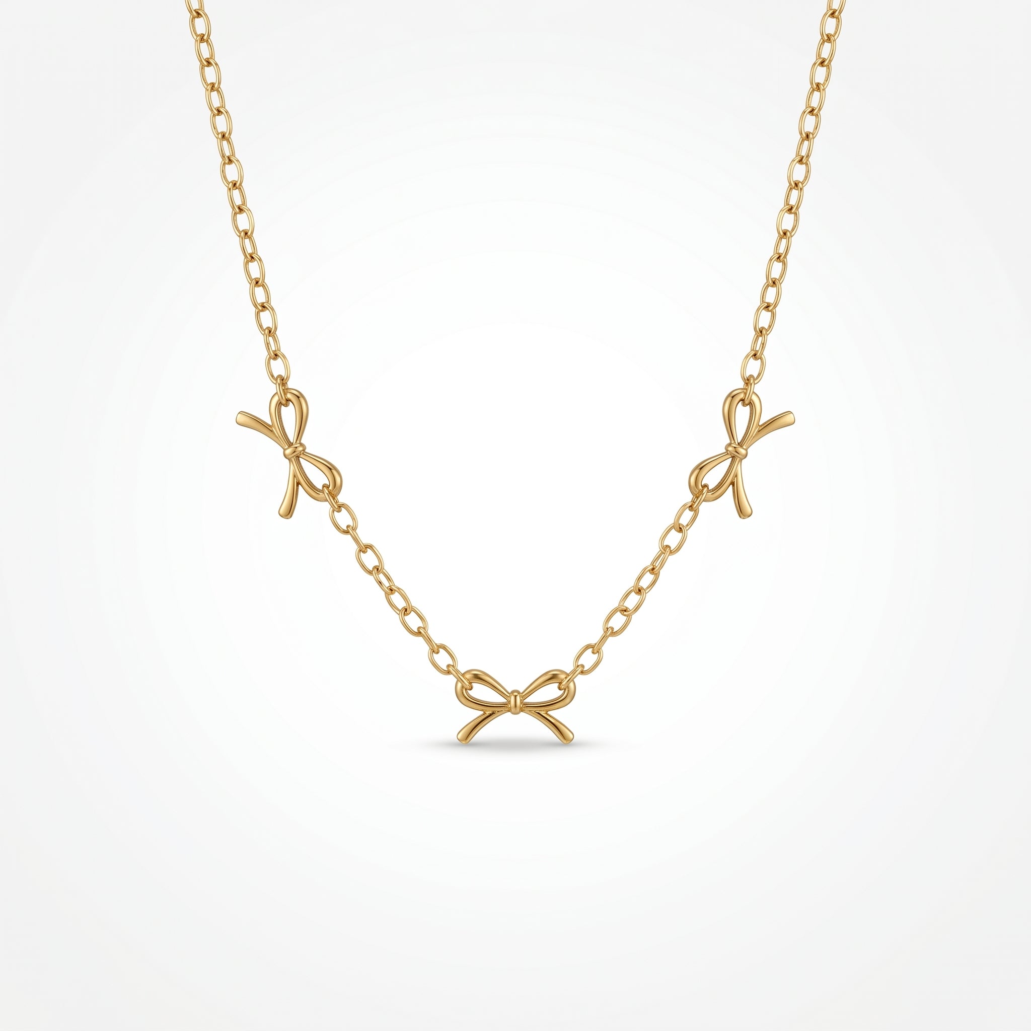 QIAOREN 12868 18K Gold Plated Coquette Bow Necklace, Waterproof Tarnish Free Stainless Steel Ribbon Charm Jewelry for Women