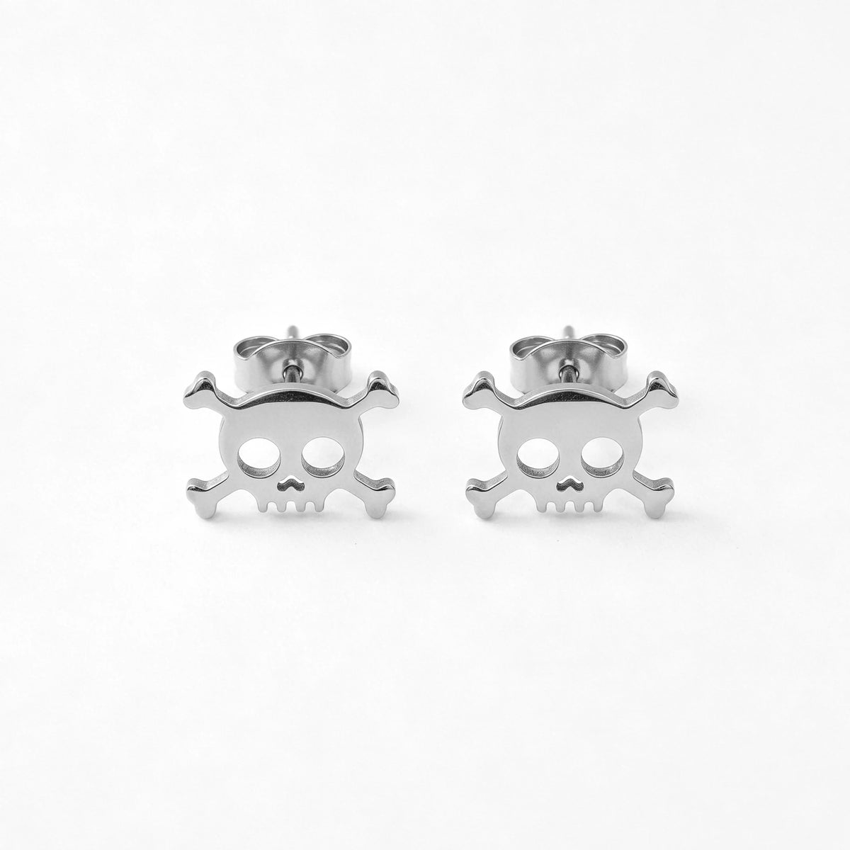 QIAOREN 11866 Edgy Gold Skull Earrings Stainless Steel Hollow Skull Crossbones Studs Halloween Jewelry Unique Gift for Women Men