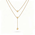 QIAOREN 13466 Minimalist Double Layer Snake Chain Necklace with Sliding Square Cube Pendants, Dainty Y Drop Neck Jewelry Gift