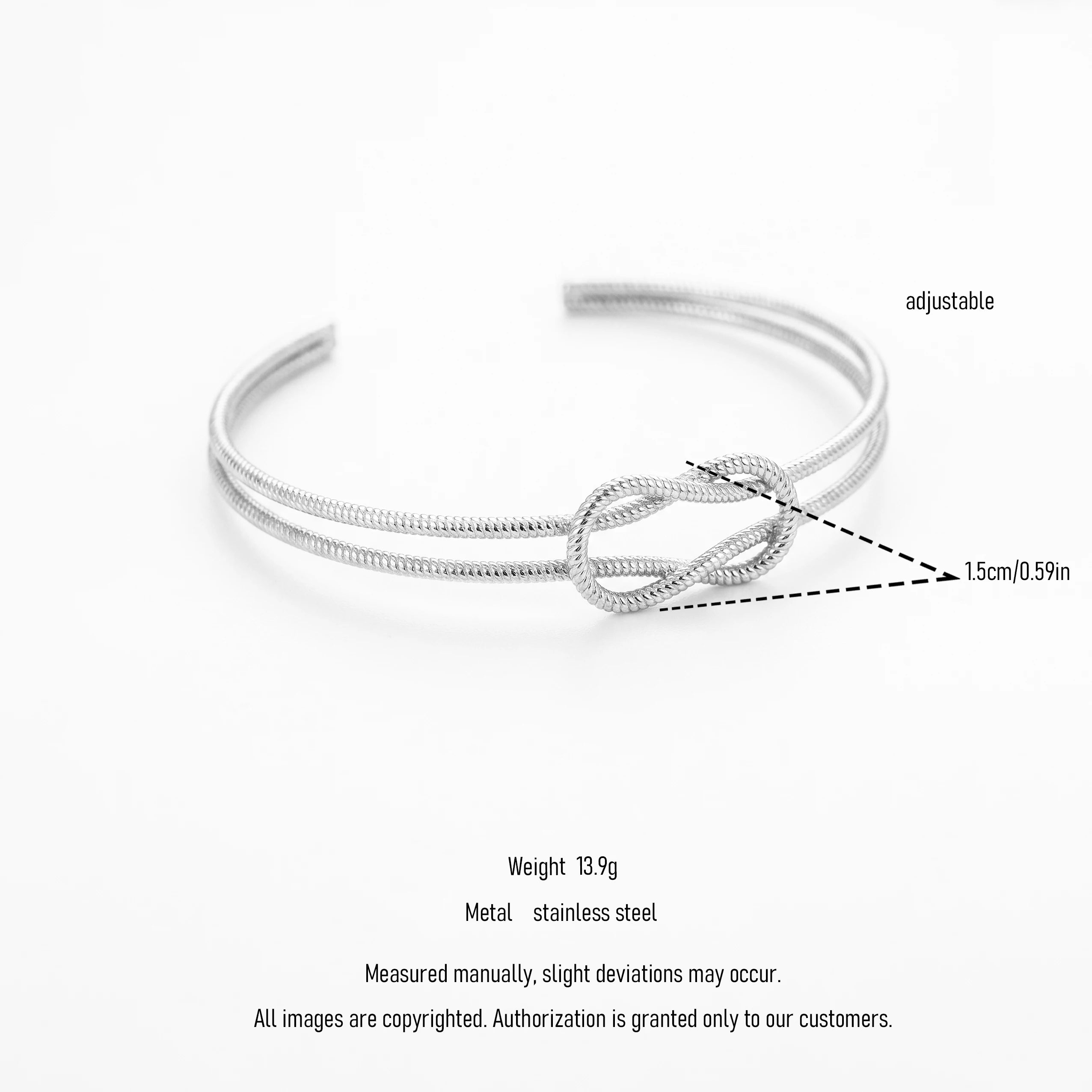 QIAOREN 12773 Stainless Steel Twisted Rope Love Knot Cuff Bangle Adjustable Open Silver Minimal Stack Wrist Bracelet for Women