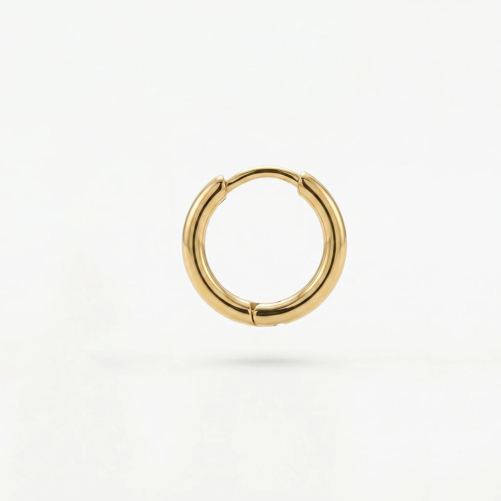 QIAOREN 12611 Timeless Shiny Thin Tube Huggie Hoop Earrings Stainless Steel 18K Gold Hypoallergenic Small Round Jewelry Gift