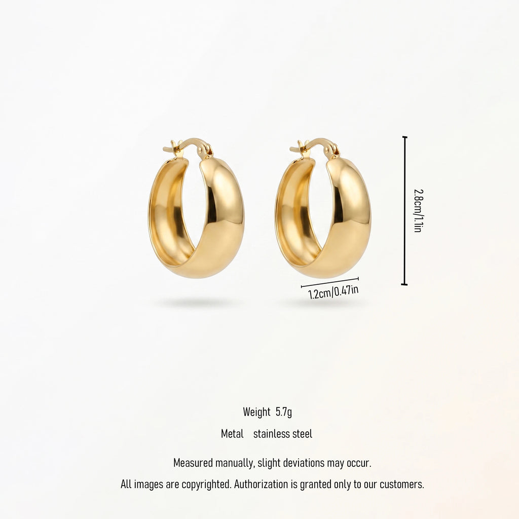 QIAOREN 12402 Elegant Quiet Luxury Chunky Dome Hoops Gold Stainless Steel Bold Puffy Crescent Statement Earrings Gift Women EU
