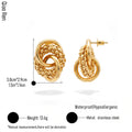 QIAOREN 14537 Beaded Interlocking Knot Stud Earrings, Textured Gold Metal Earrings, Hypoallergenic Statement Jewelry Gift