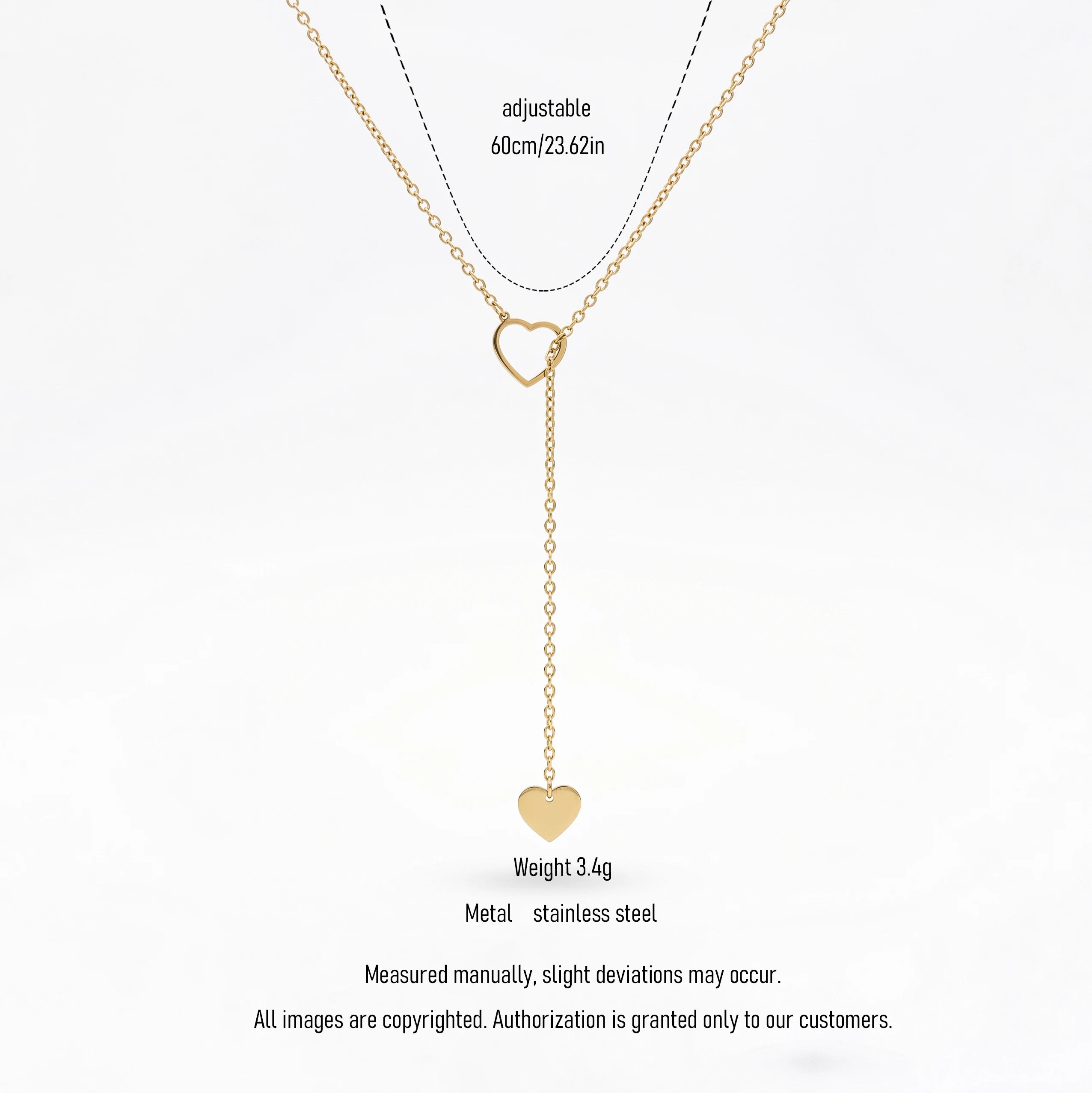 QIAOREN 12874 Gold Heart Y Lariat Necklace for Women Adjustable Dainty Drop Pendant Minimalist Gold Plated Love Jewelry Gift
