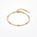 QIAOREN 13295 Gold Plated Stainless Steel Snake Chain Bracelet with Baguette Cubic Zirconia Minimalist Dainty Jewelry