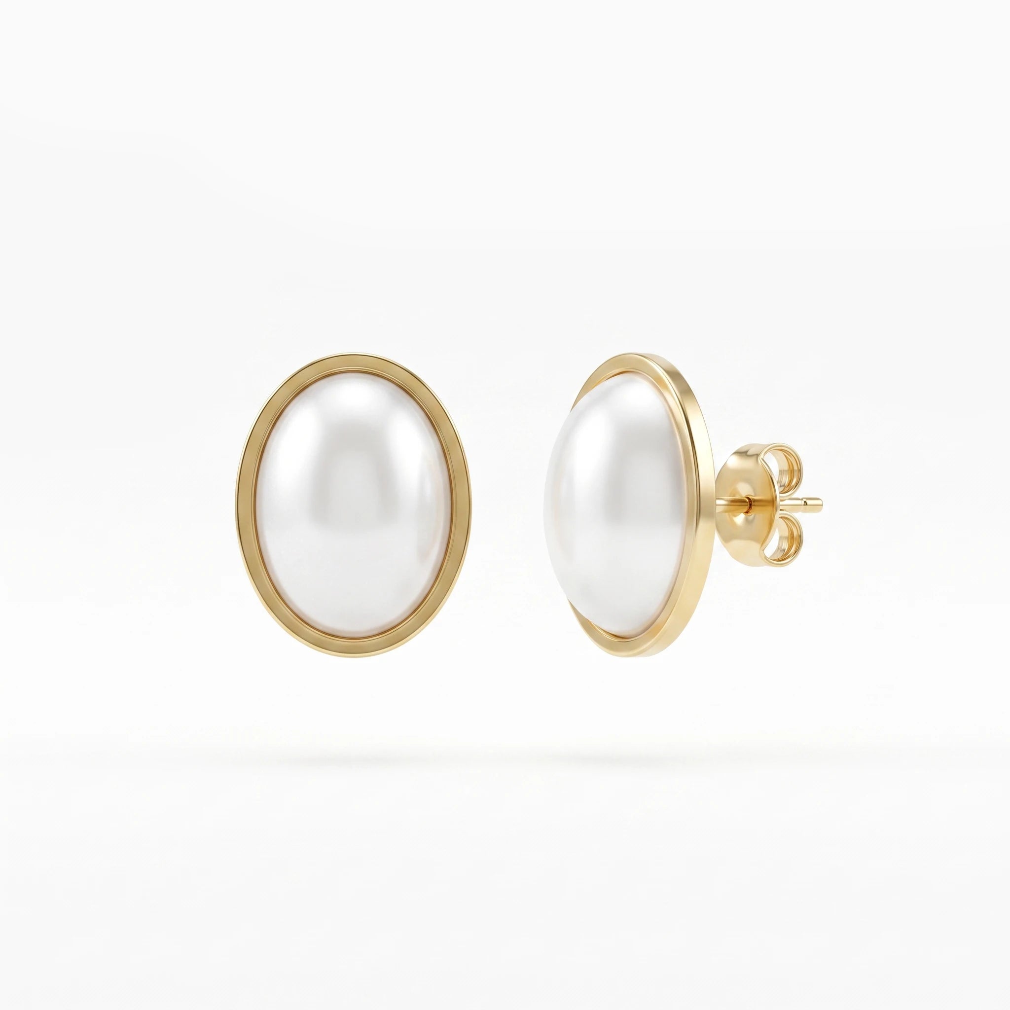 QIAOREN 13970 Stainless Steel Pearl Stud Earrings Gold Oval Pearl Earrings Minimalist Dainty Jewelry for Women