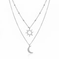 QIAOREN 10649 Boho Style Sun Crescent Moon Layered Link Chain Necklace 18K Gold Plated Stainless Steel Nickel-Free Jewelry