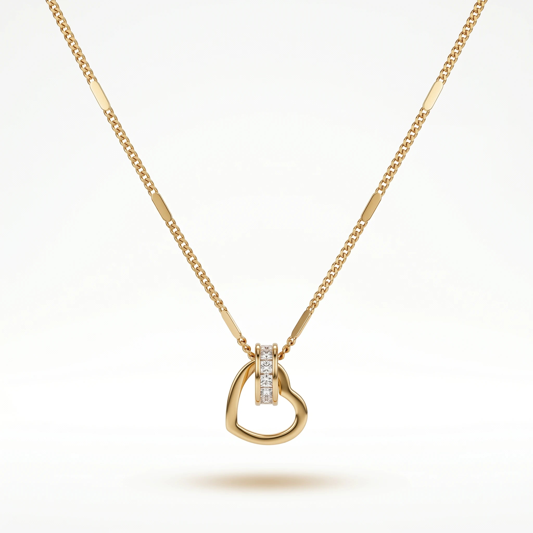 QIAOREN 10825 Tarnish Resistant Waterproof 18K Gold Plated Stainless Steel Open Heart Necklace With CZ Accent