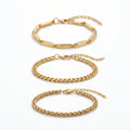 QIAOREN 11507 18K Gold Plated 3pcs Bracelet Set Elongated Paperclip Cuban Rope Chain Stainless Steel