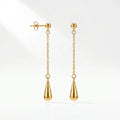 QIAOREN 10633 Minimalist Teardrop Stud Earrings Stainless Steel Gold Plated Long Chain for Ladies