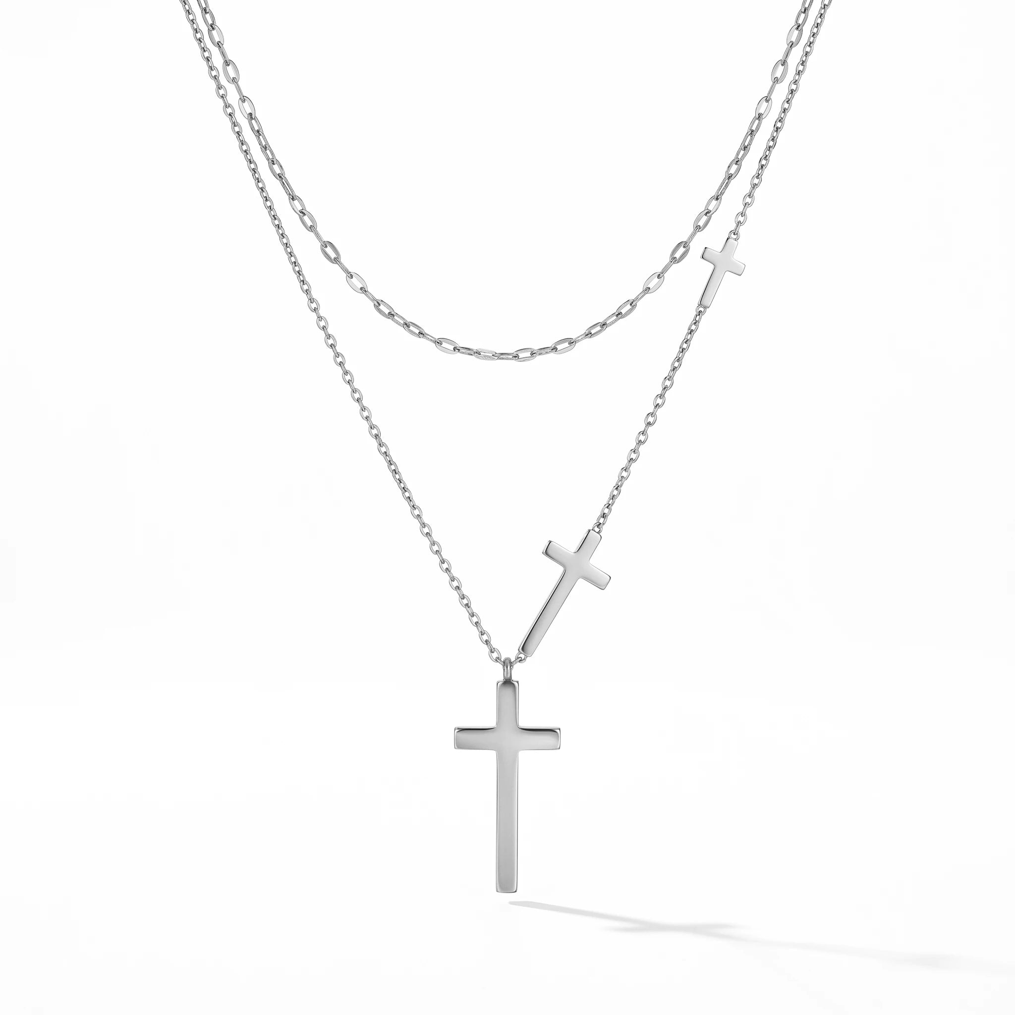 QIAOREN 13171 Stainless Steel Layered Cross Necklace Gold Plated Christian Faith Pendant Necklace Minimalist Jewelry for Women