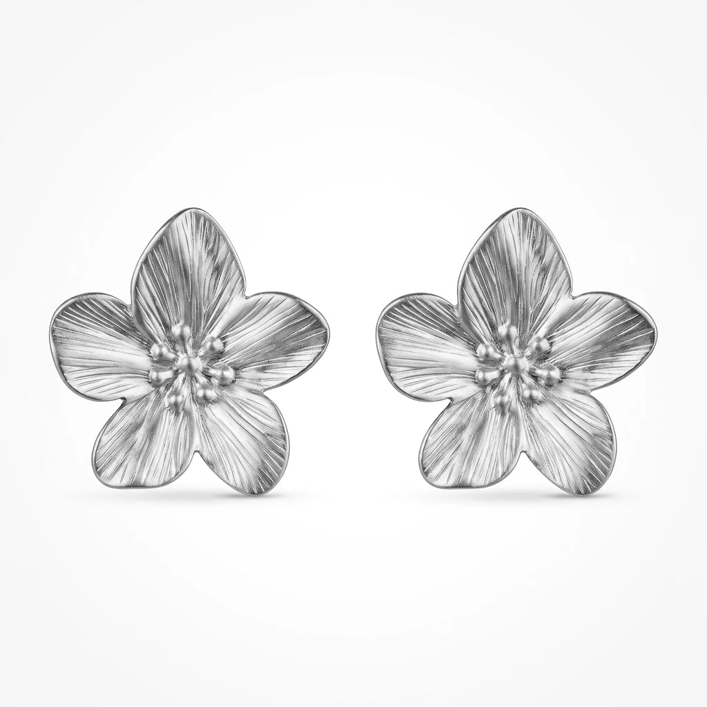 QIAOREN 10913 3.2cm Large Embossed Flower Stud Earrings 18K Gold Plated Stainless Steel Hypoallergenic No Fade for Women