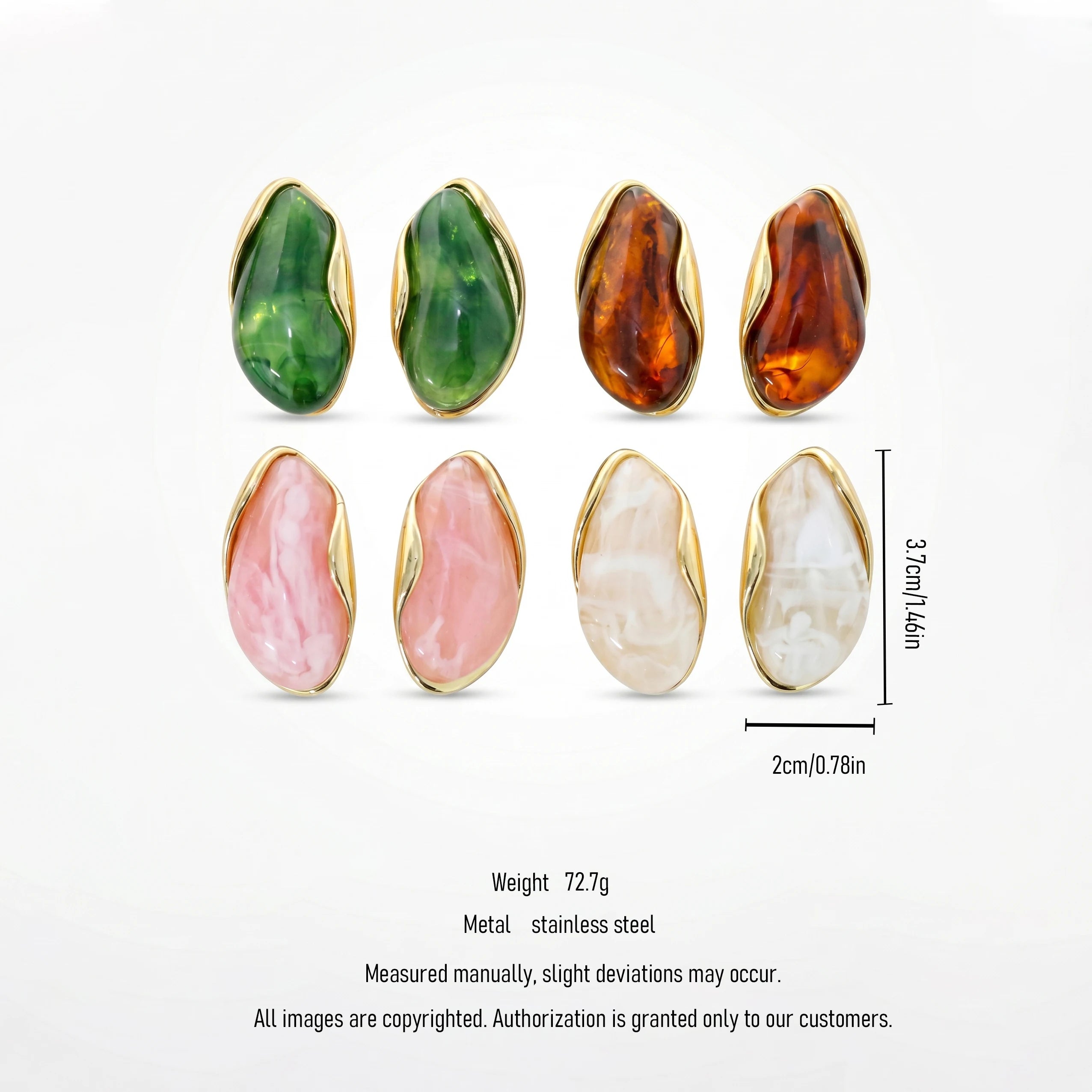 QIAOREN 11301 Vintage French Style Marbled Resin Stud Earrings 18K Gold Plated Stainless Steel Casual Wear Jewelry
