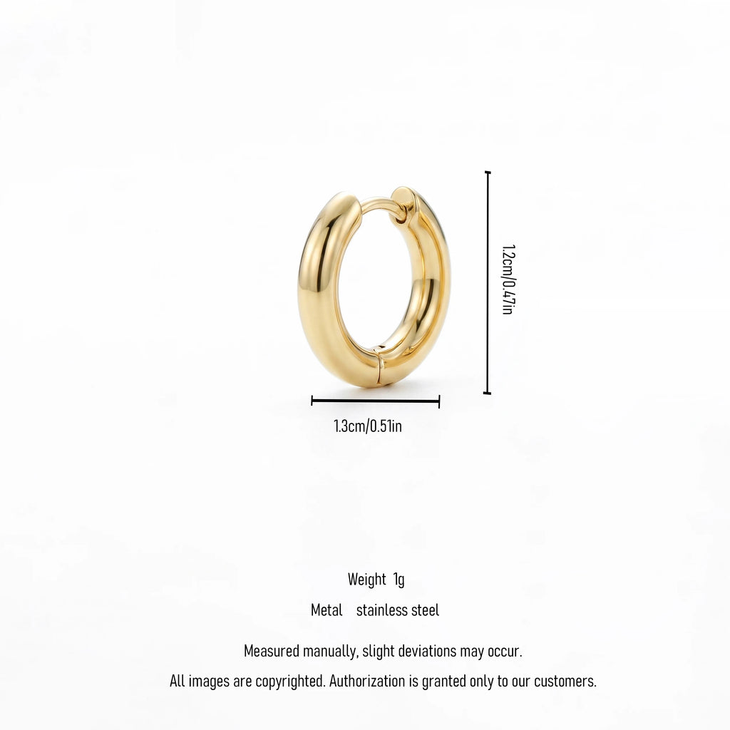 QIAOREN 12589 High Polished Thick Tube Round Huggie Hoop Earrings 18K PVD Gold Stainless Steel Hypoallergenic Circle Ear Buckle