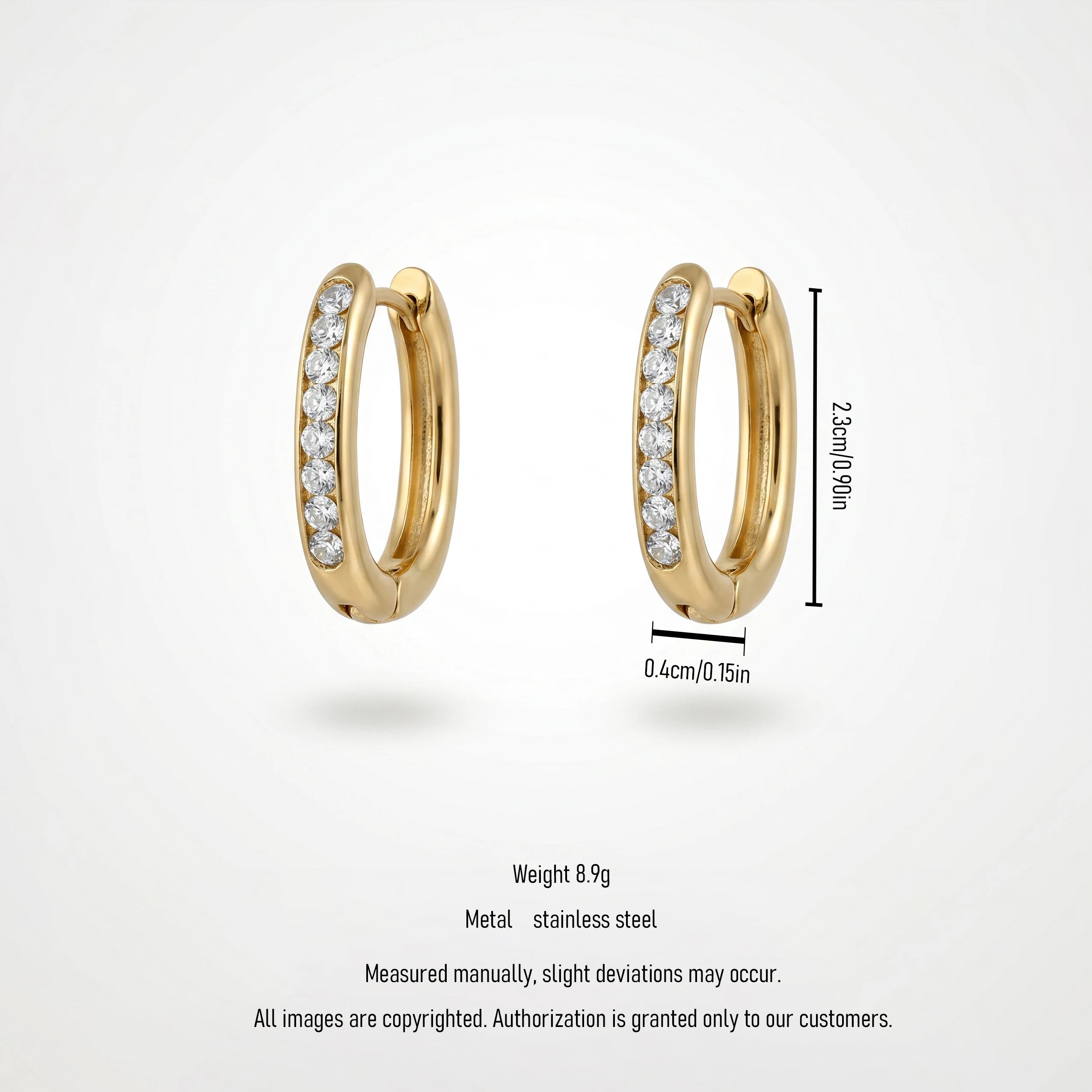 QIAOREN 12343 Women Gold Plated Stainless Steel Rectangle Hoop Earrings Single Row Cubic Zirconia Huggie Hoops Daily Jewelry