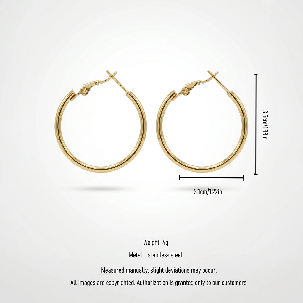 QIAOREN 12400 Trendy French Lock Hoop Earrings Gold Stainless Steel Medium Thick Circular Ring Sleek Round Hoops Women US EU