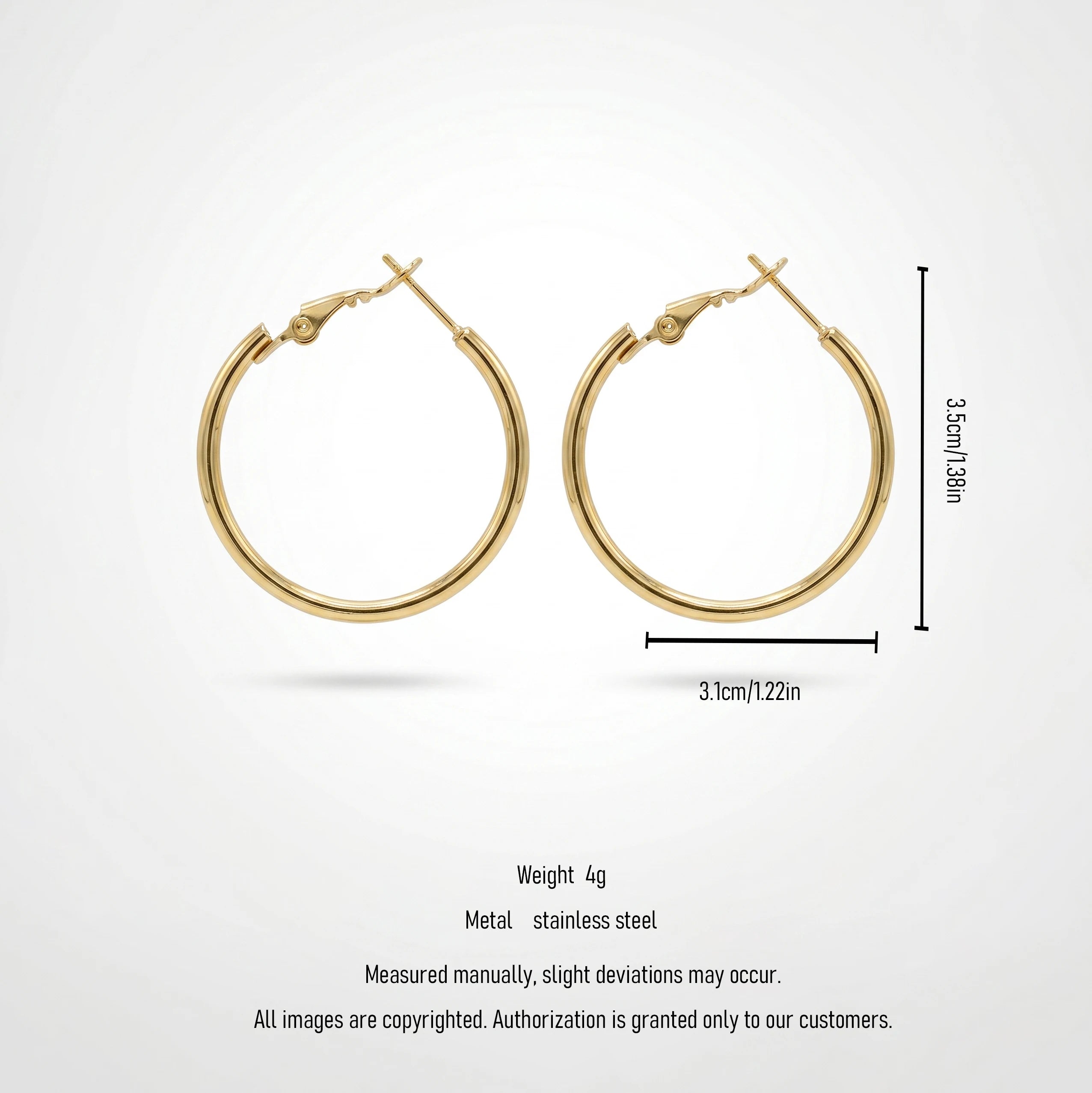 QIAOREN 12400 Trendy French Lock Hoop Earrings Gold Stainless Steel Medium Thick Circular Ring Sleek Round Hoops Women US EU