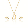 QIAOREN 11741 Waterproof 18K Gold Open Heart Jewelry Set Stainless Steel Beach-Ready Necklace & Earrings