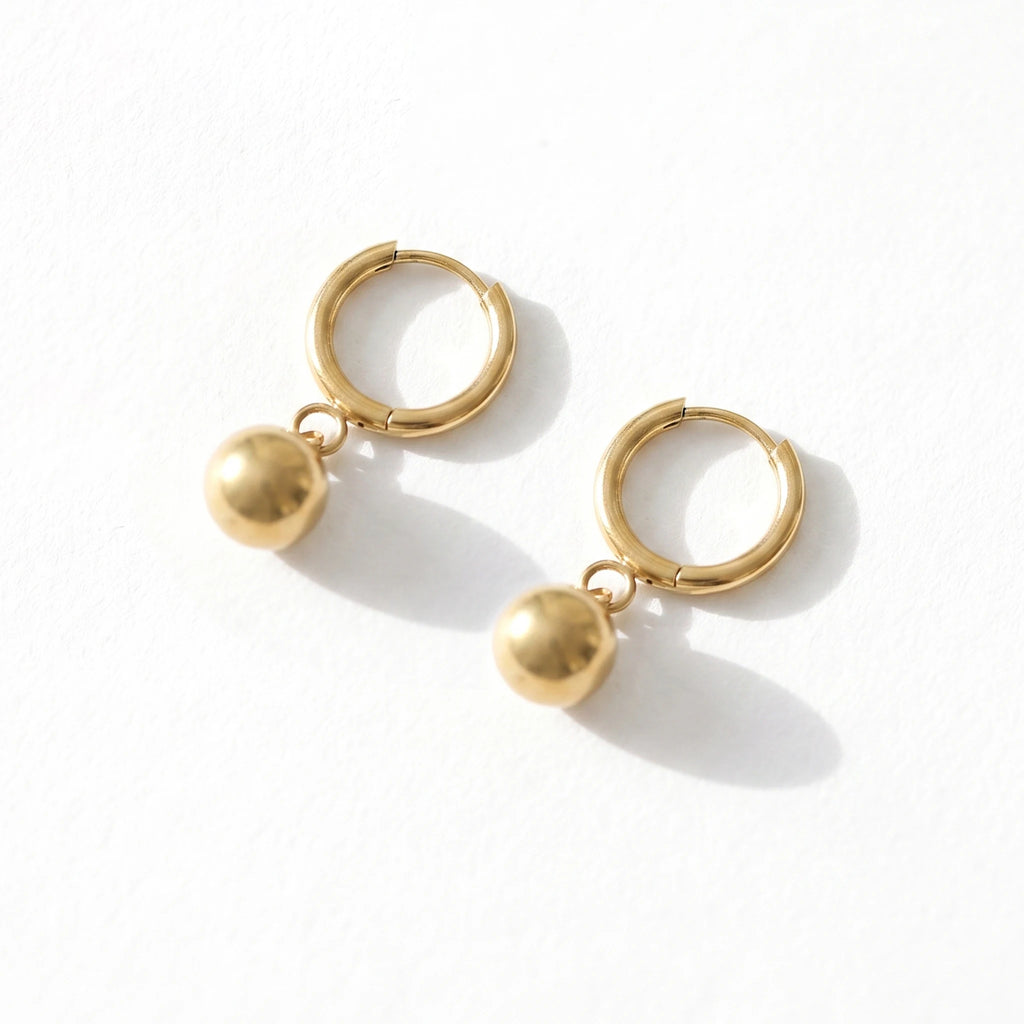 QIAOREN 13440 Smooth Ball Dangle Huggie Stud Gold Tone Drop Earrings Trend Stackable Daily Women Casual Party Ear Jewelry Gift