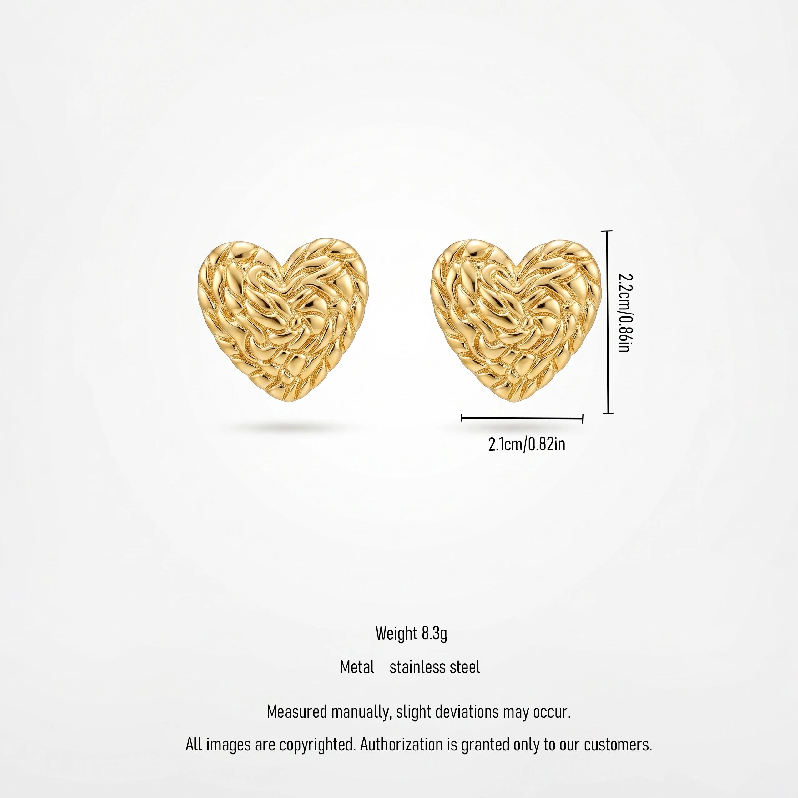 QIAOREN 13249 Gold Stainless Steel Woven Heart Stud Earrings Braided Texture Love Ear Studs Hypoallergenic Jewelry for Women