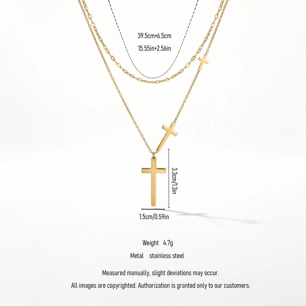QIAOREN 13171 Stainless Steel Layered Cross Necklace Gold Plated Christian Faith Pendant Necklace Minimalist Jewelry for Women