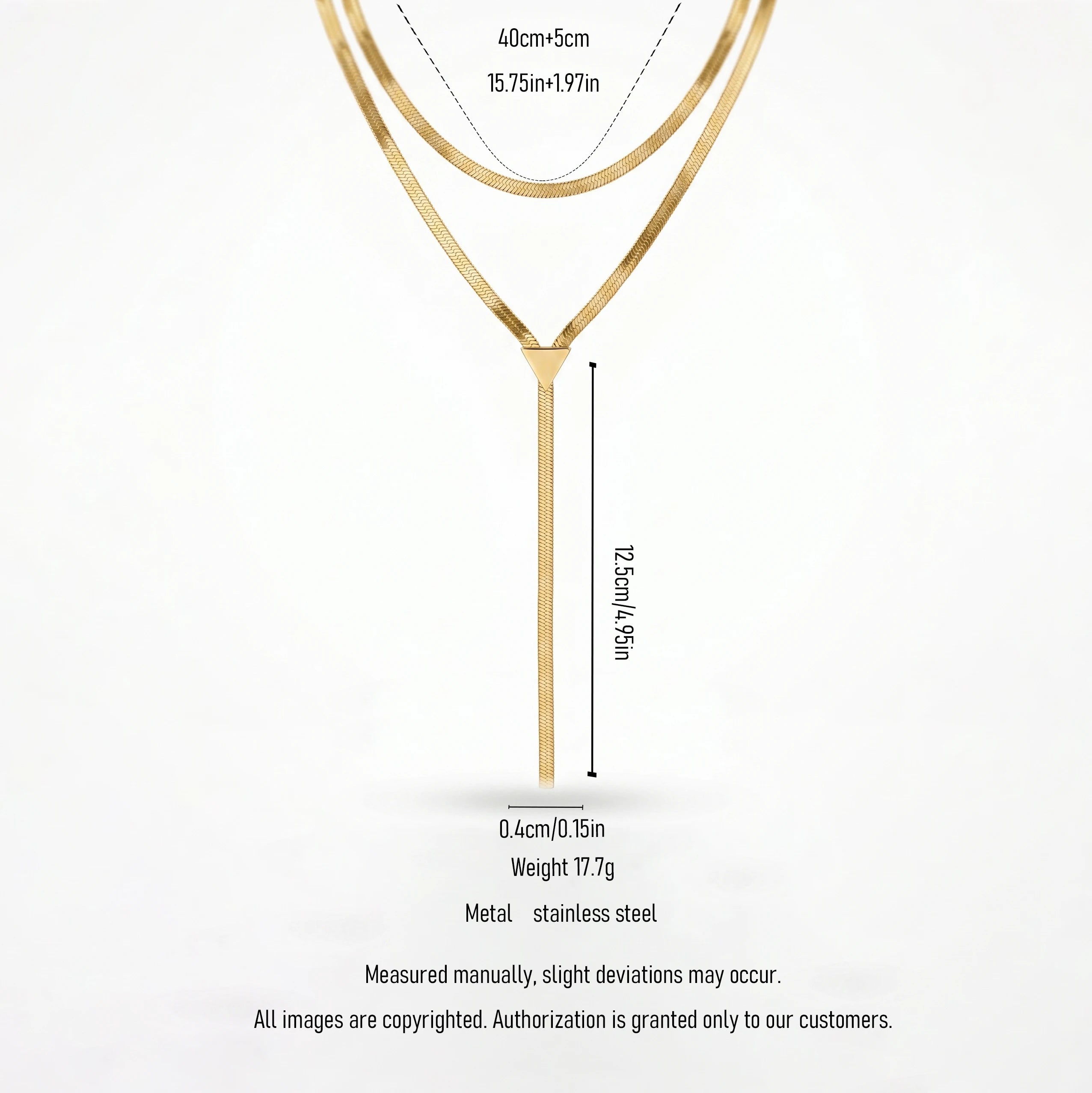 QIAOREN 12872 18K Gold Plated Layered Herringbone Y Necklace, Waterproof Tarnish Free Stainless Steel Snake Chain Lariat Jewelry