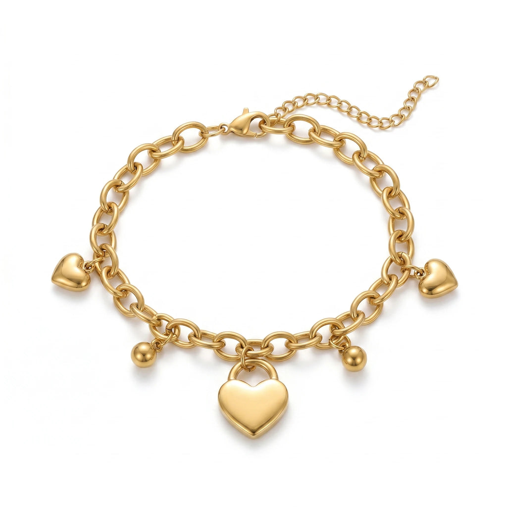 QIAOREN 12919 18K Gold Plated Puffy Heart Necklace, Waterproof Tarnish Free Stainless Steel Lariat Heart Jewelry for Women