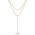 QIAOREN 13507 Double Layer Y Drop Pearl Pendant Necklace with Thin Snake Chain, Three Dangle Round Shell Pearl Charms Necklace
