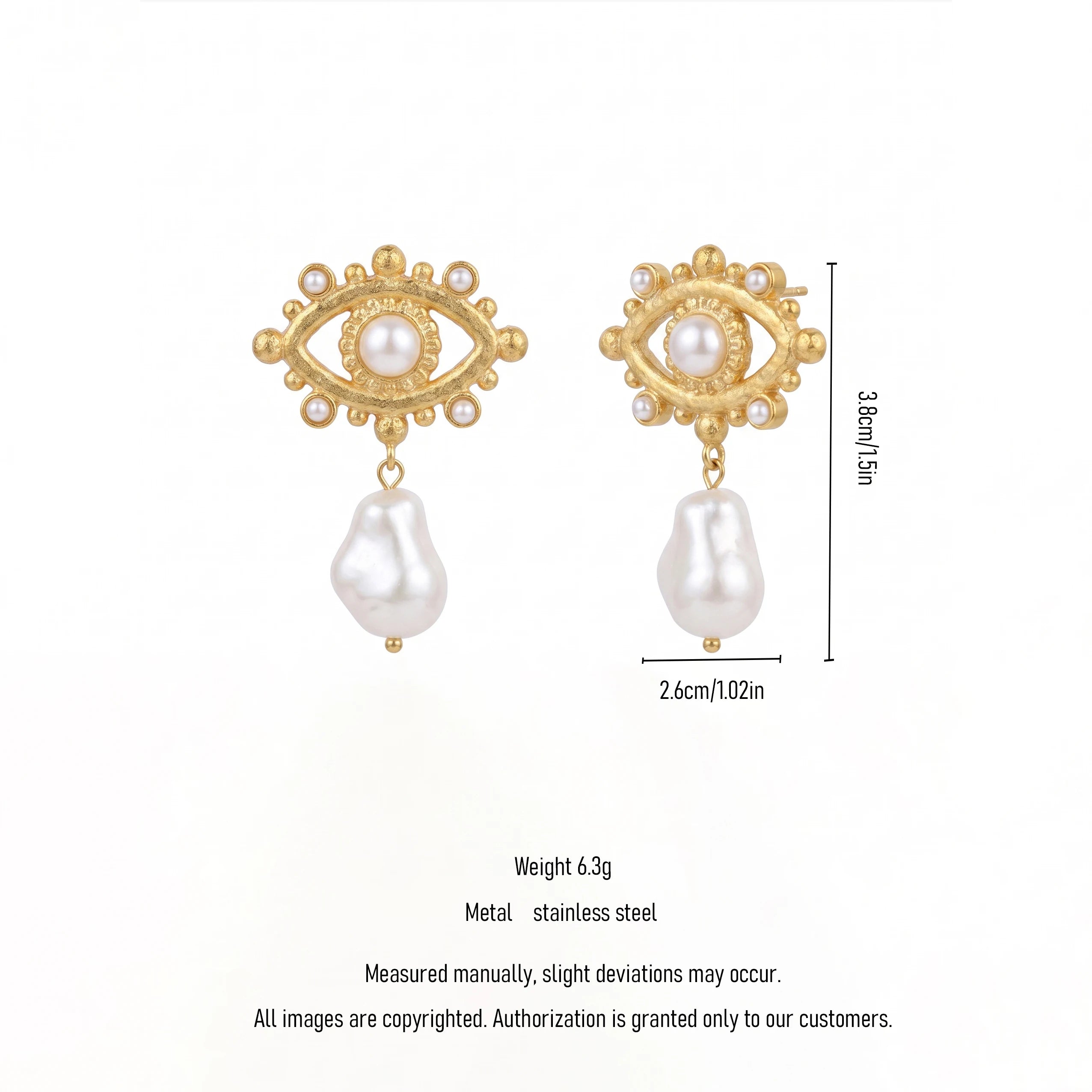 QIAOREN 13439 Textured Matte Stud Earrings With Tiny Round Pearl Inlay, Irregular Freshwater Pearl Dangle Ear Jewelry
