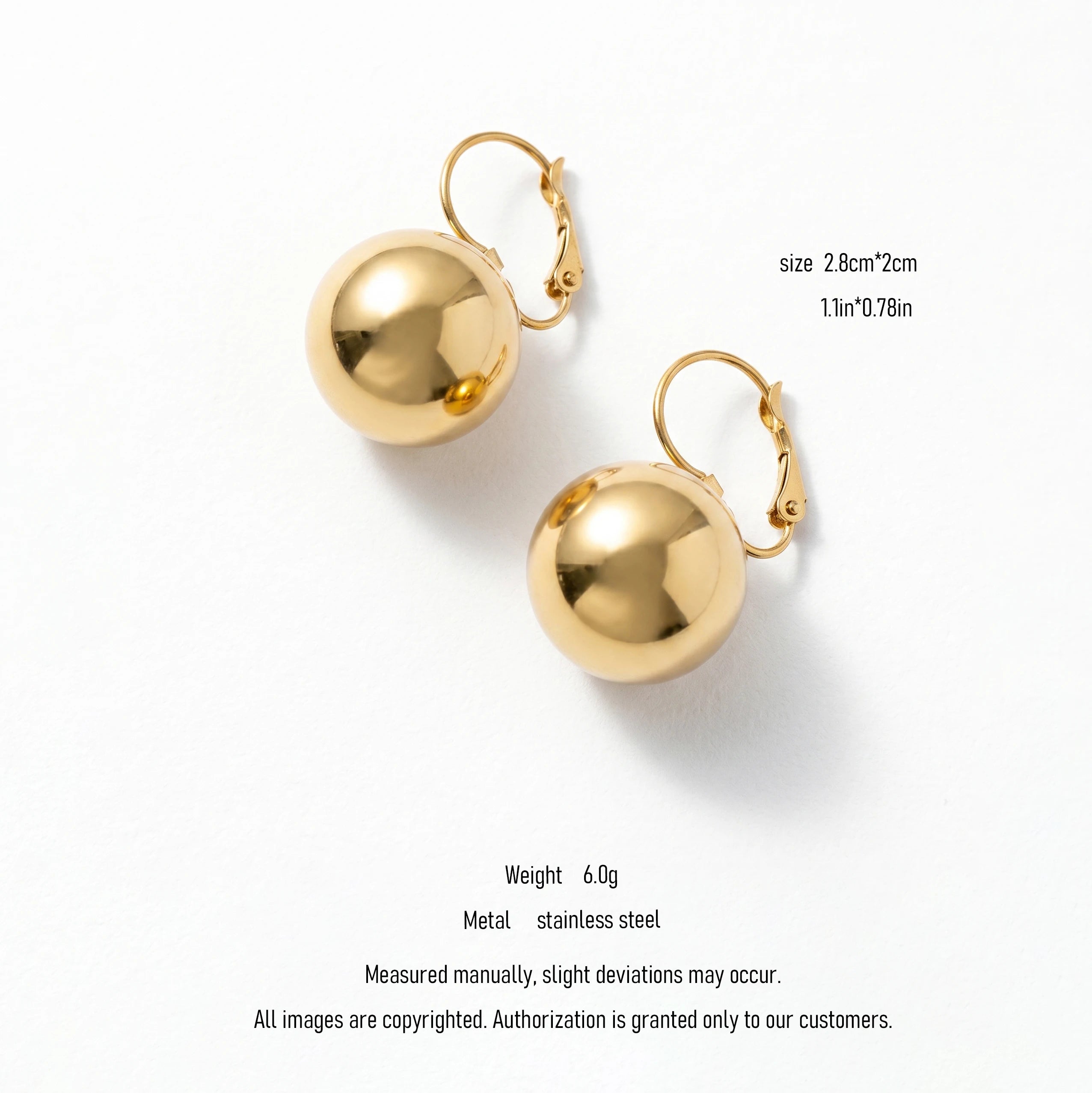 QIAOREN 10893 Vintage French Gold Ball Hoop Earrings High Polished Stainless Steel Leverback Waterproof Trendy Geometric Jewelry