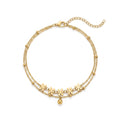 QIAOREN 11761 18K Gold Plated Stainless Steel Tarnish-Resistant Flower Double Layer Anklet
