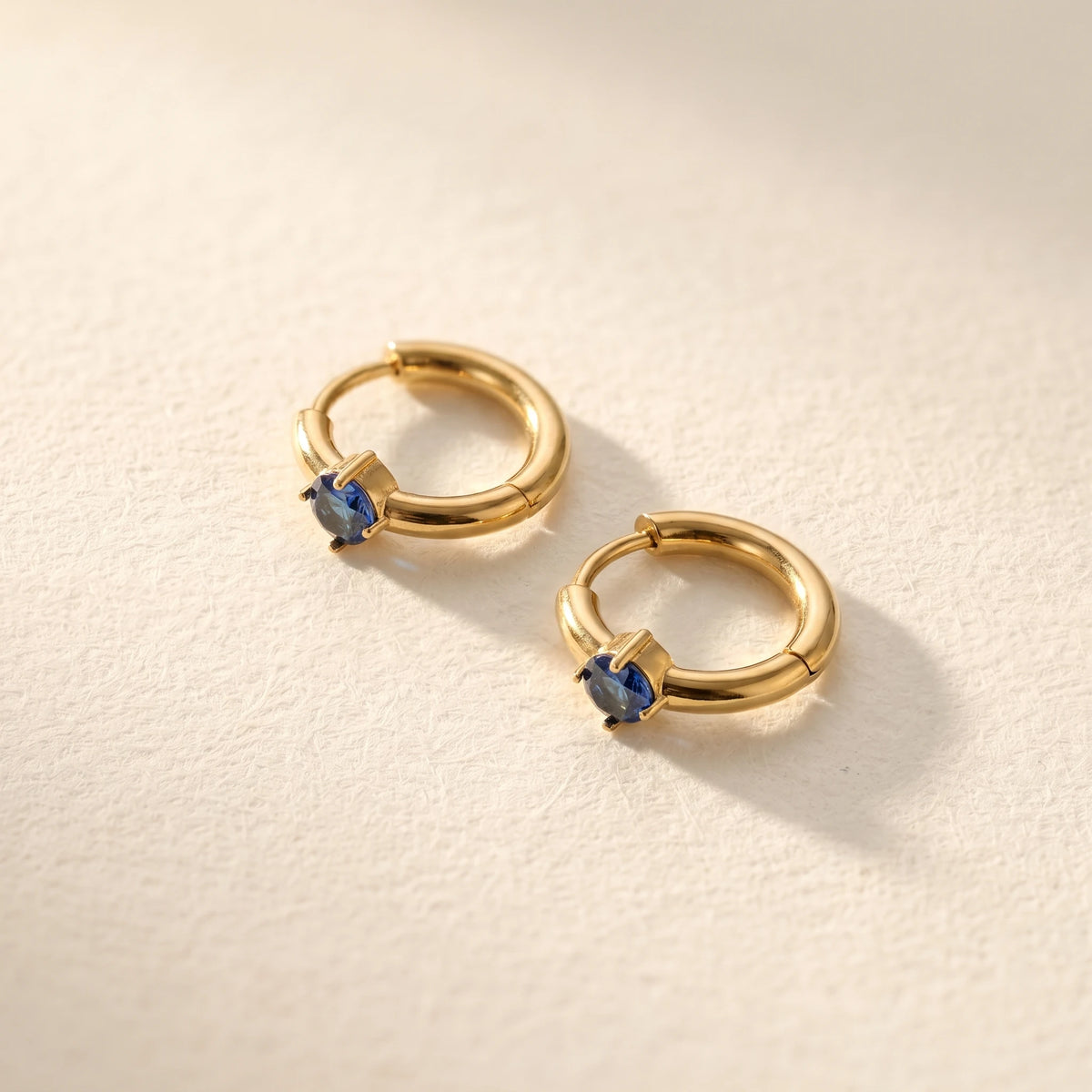 QIAOREN 12130-34 Assorted Round Colored Gem Stainless Steel Small Hoop Earrings PVD Gold Hypoallergenic Ear Buckle