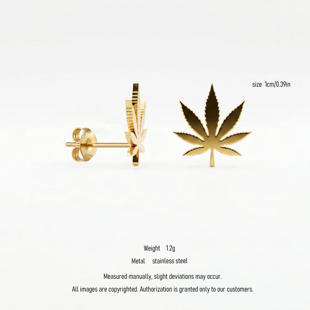 QIAOREN 10967 18K Gold Plated  Leaf Stud Earrings, Stainless Steel Boho Statement Jewelry
