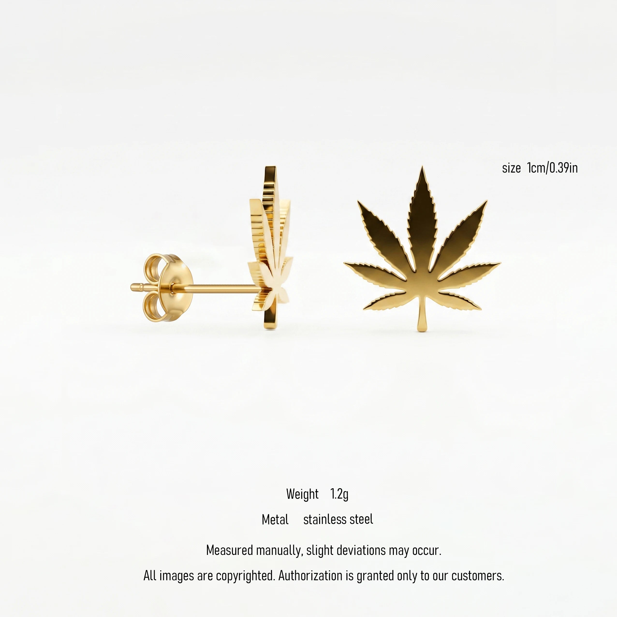 QIAOREN 10967 18K Gold Plated  Leaf Stud Earrings, Stainless Steel Boho Statement Jewelry