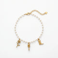 QIAOREN 13317 Delicate Pearl Anklet with Rose, Wine Glass & Boot Charms, Western Retro Foot Jewelry Gift for Daily Wear