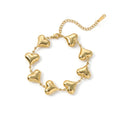 QIAOREN 12061 Popular US Romantic Design Stainless Steel Smooth Heart Linked Bracelet  Birthday Gift for American Girls