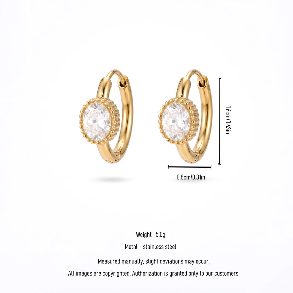 QIAOREN 12153-57 Gold Plated Stainless Steel  Earrings Multi Color Oval CZ Gemstone Hoop Jewelry for US Europe Women Party Gift