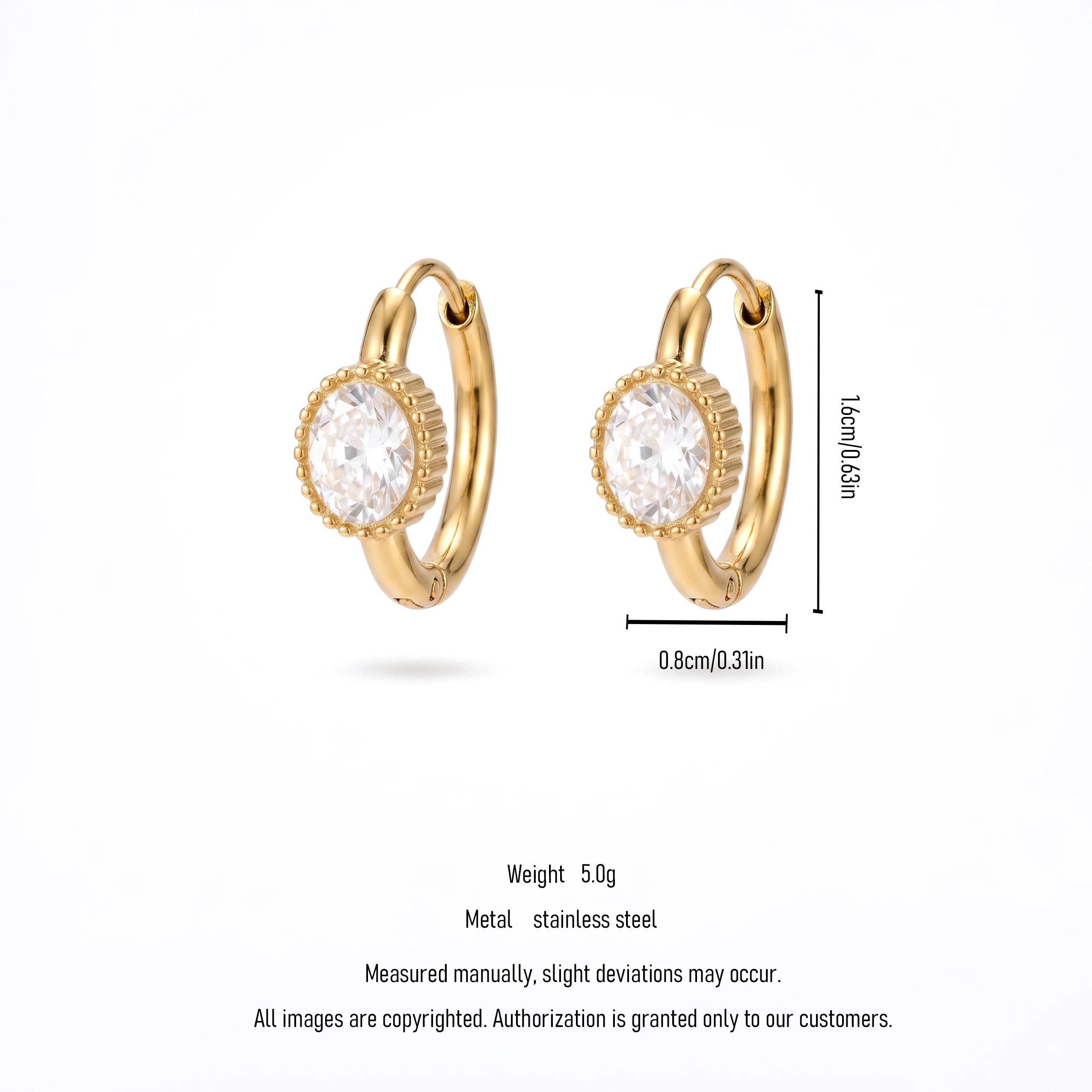 QIAOREN 12153-57 Gold Plated Stainless Steel  Earrings Multi Color Oval CZ Gemstone Hoop Jewelry for US Europe Women Party Gift