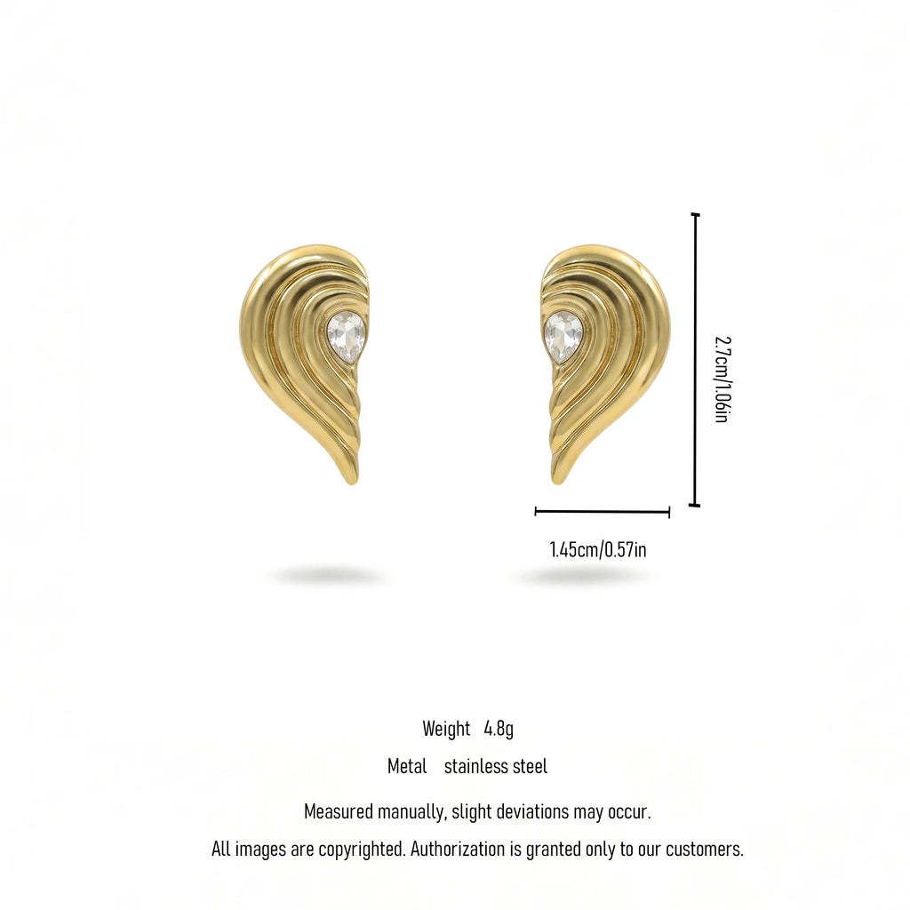 QIAOREN 12202  Gold Plated Stainless Steel Wavy Teardrop Stud Earrings