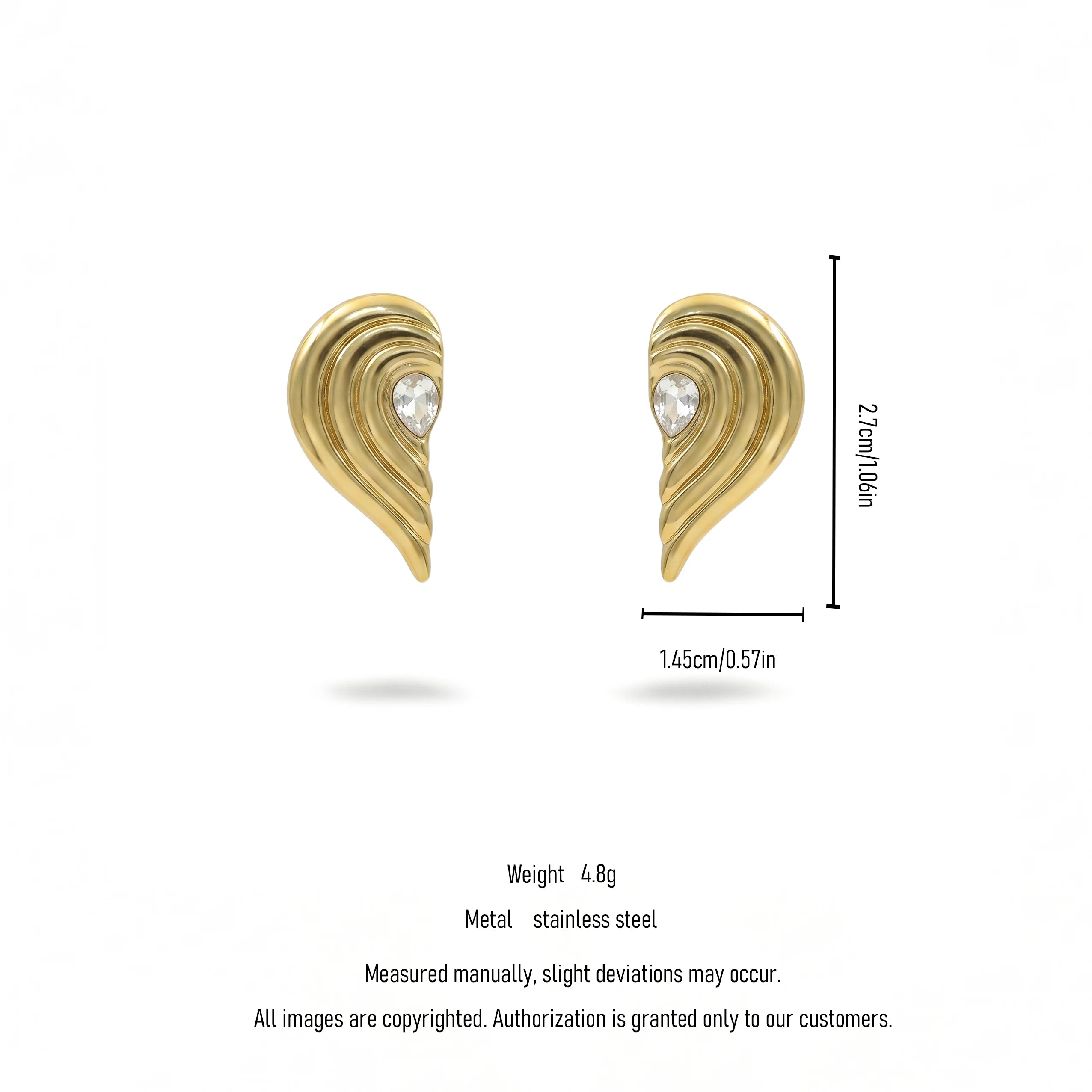 QIAOREN 12202  Gold Plated Stainless Steel Wavy Teardrop Stud Earrings