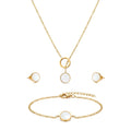 QIAOREN 11938 Trendy Mother of Pearl Round Jewelry Set Gold Stainless Steel Circle Necklace Earrings Bracelet for Women US EU