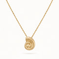 QIAOREN 11725 Retro Embossed Conch Pendant Necklace Gold Stainless Steel Twist Rope Chain Nautical Jewelry for Western Girls