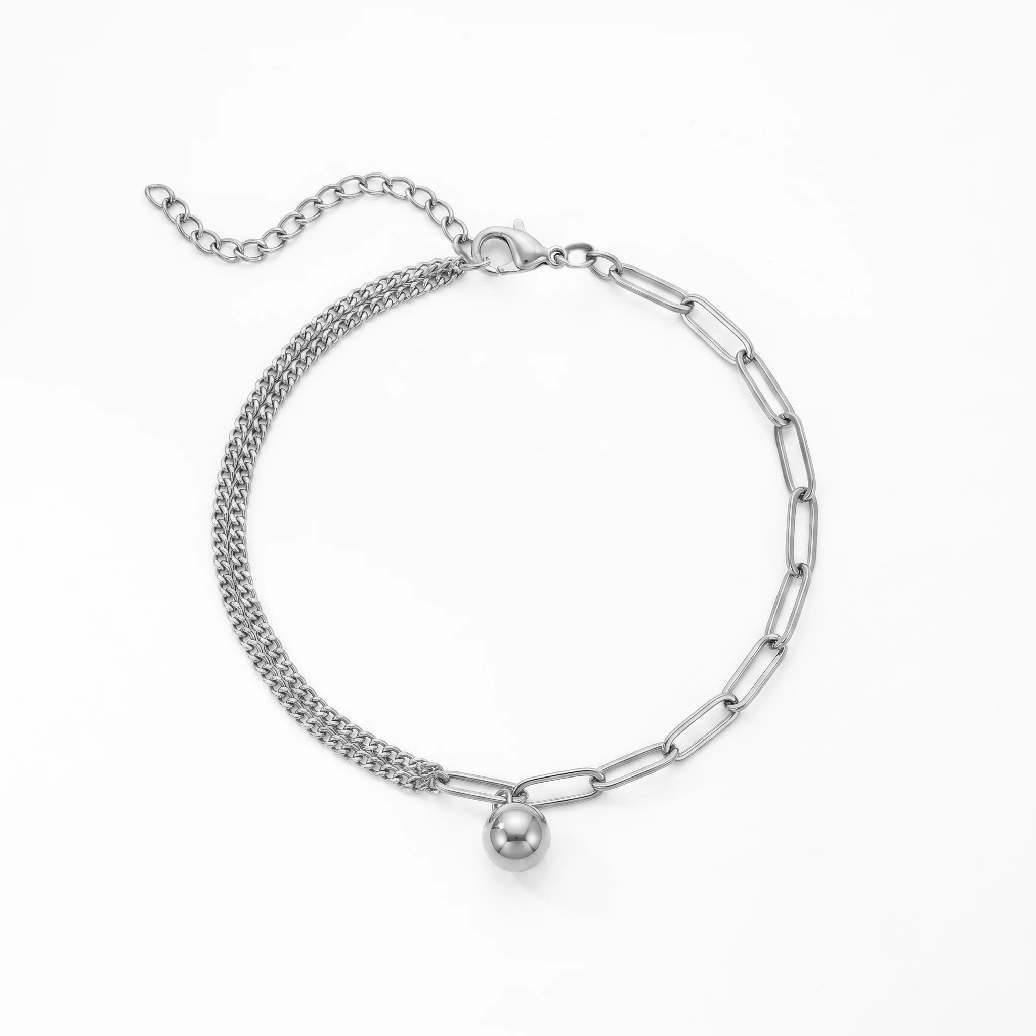 QIAOREN 12888 Gold Plated Double Layer Chain Bead Ball Anklet for Women Adjustable Dainty Minimalist Luxury Foot Jewelry Gift