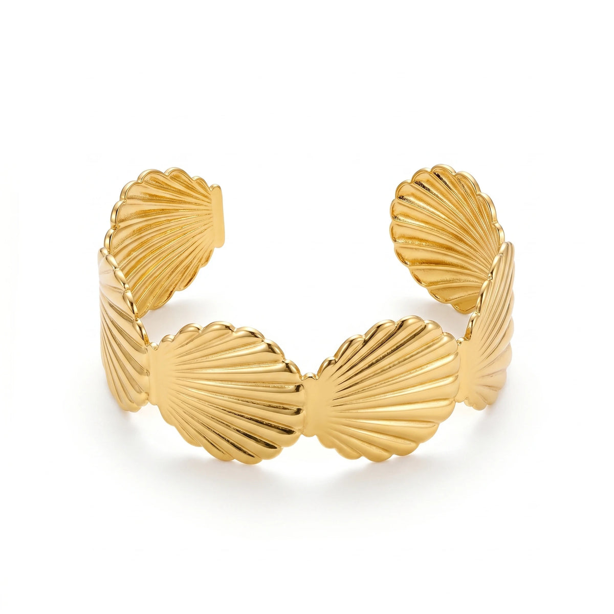 QIAOREN 12710 Boho Irregular Big Small Sculpted Flower Open Gold Bangle Stainless Steel Hollow Stackable Bracelet Wholesale