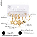 QIAOREN 14502 Stainless Steel Earring Set, Geometric Star Sun Pack Vintage Enamel Dangle Earrings Fashion Jewelry Gift